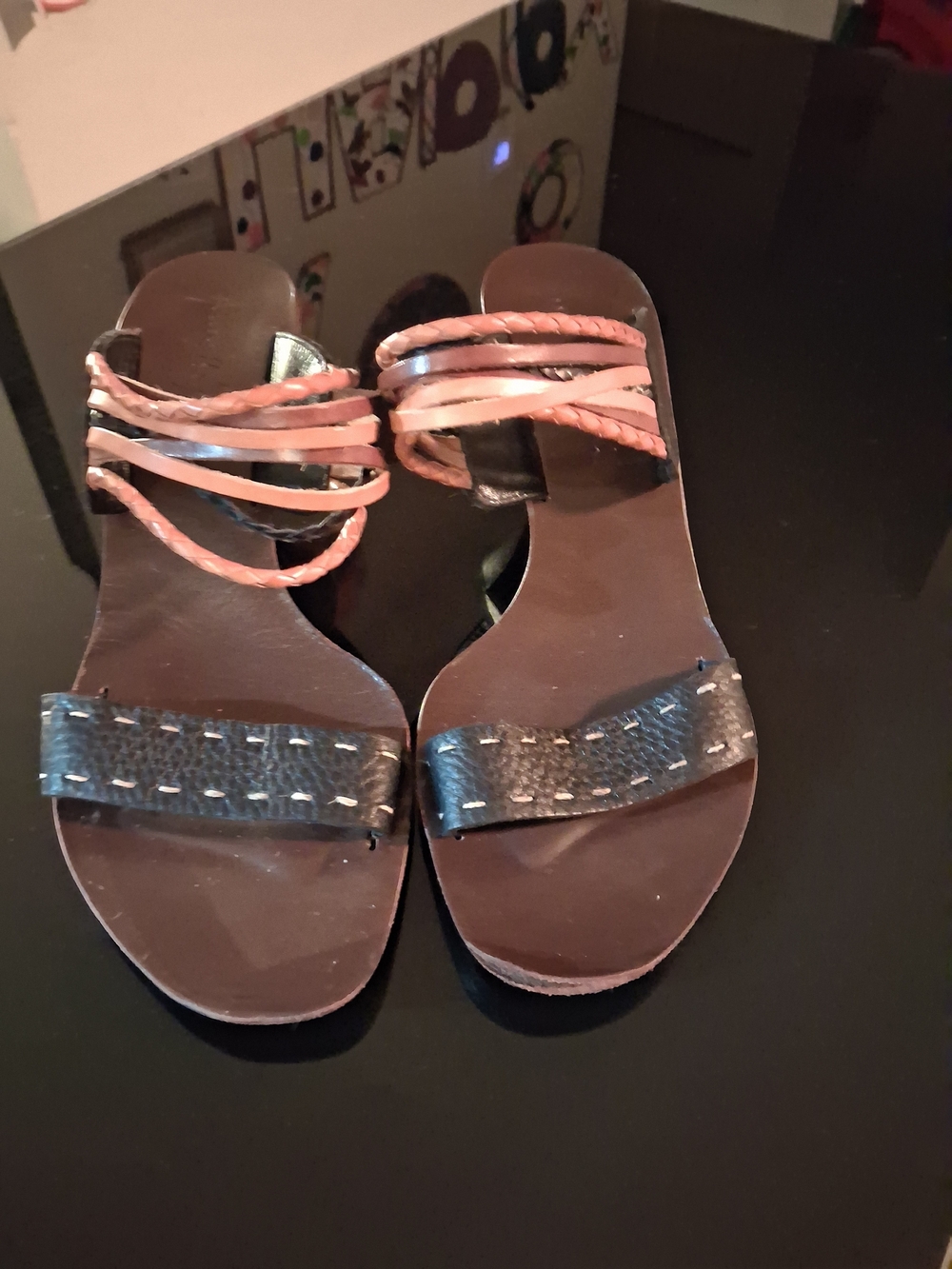 Women's Braided Strap Heeled Sandals in Black and Tan - Picture 8 of 10